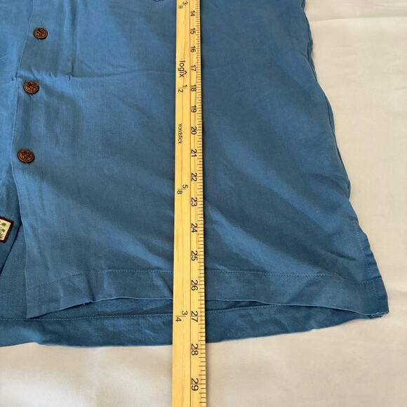 Seven Palm Brand Men’s Cobalt Blue 100% Silk Button Shirt US L Wood Button - Picture 6 of 10